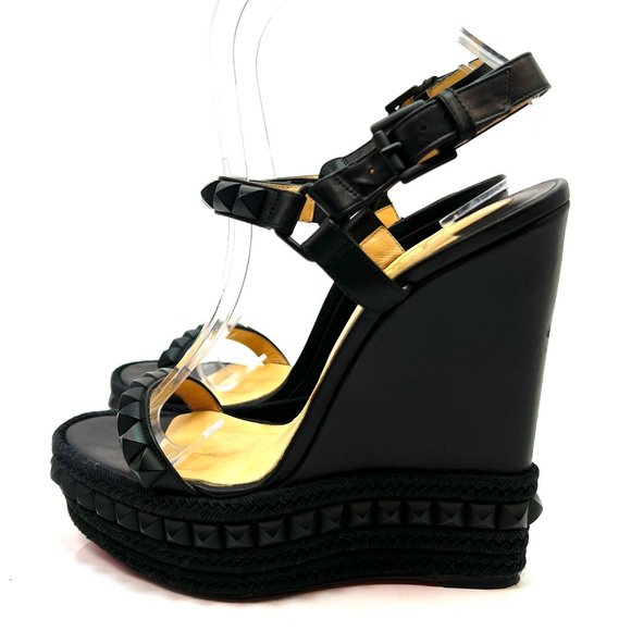 Christian Louboutin Shoes - Christian Louboutin Cataclou 140 Black Leather Wedges Sandals 38